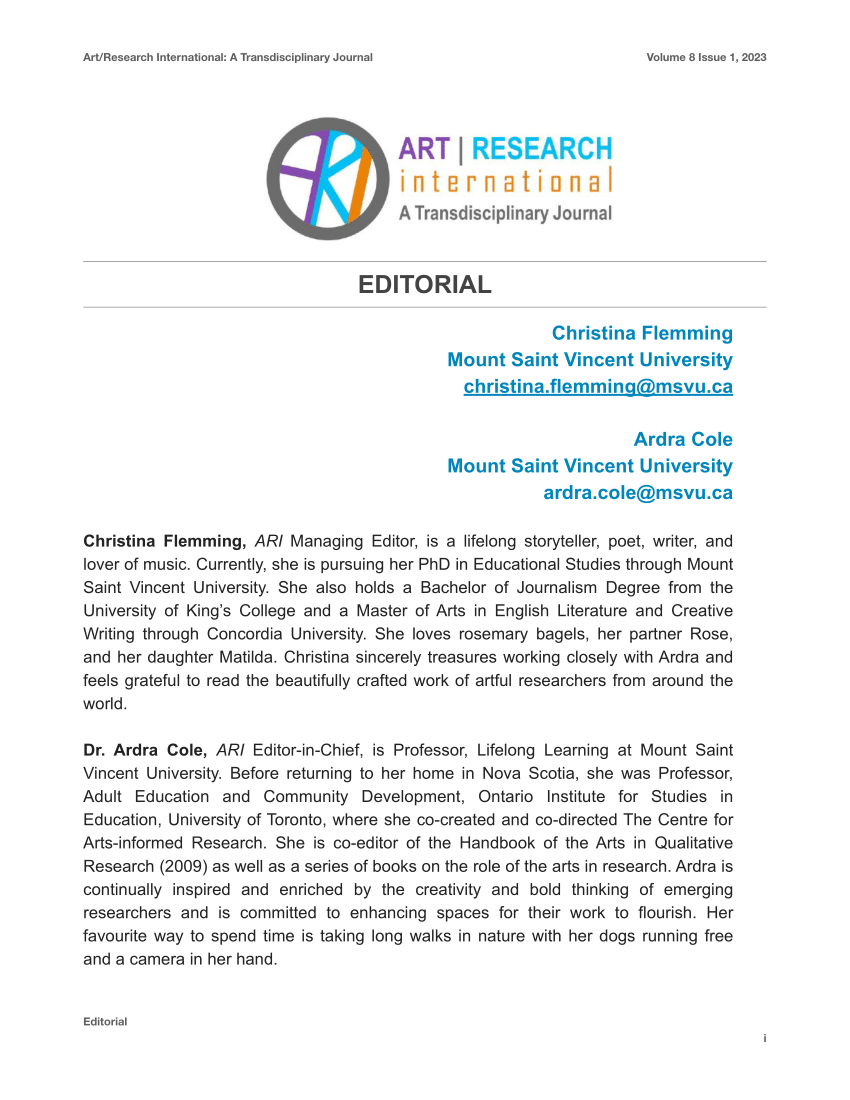 Art/Research International: A Transdisciplinary Journal