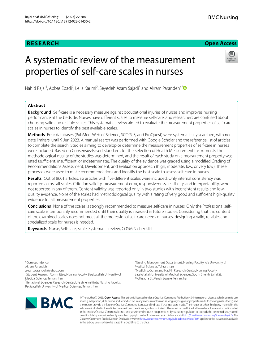 PDF A systematic review of the measurement properties of self  