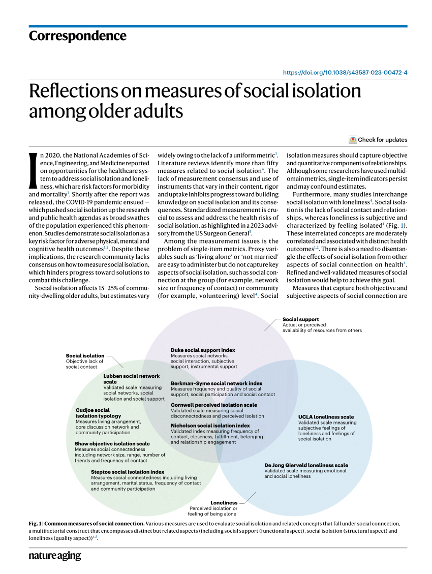 Pdf Reflections On Measures Of Social Isolation Among Older Adults 9833