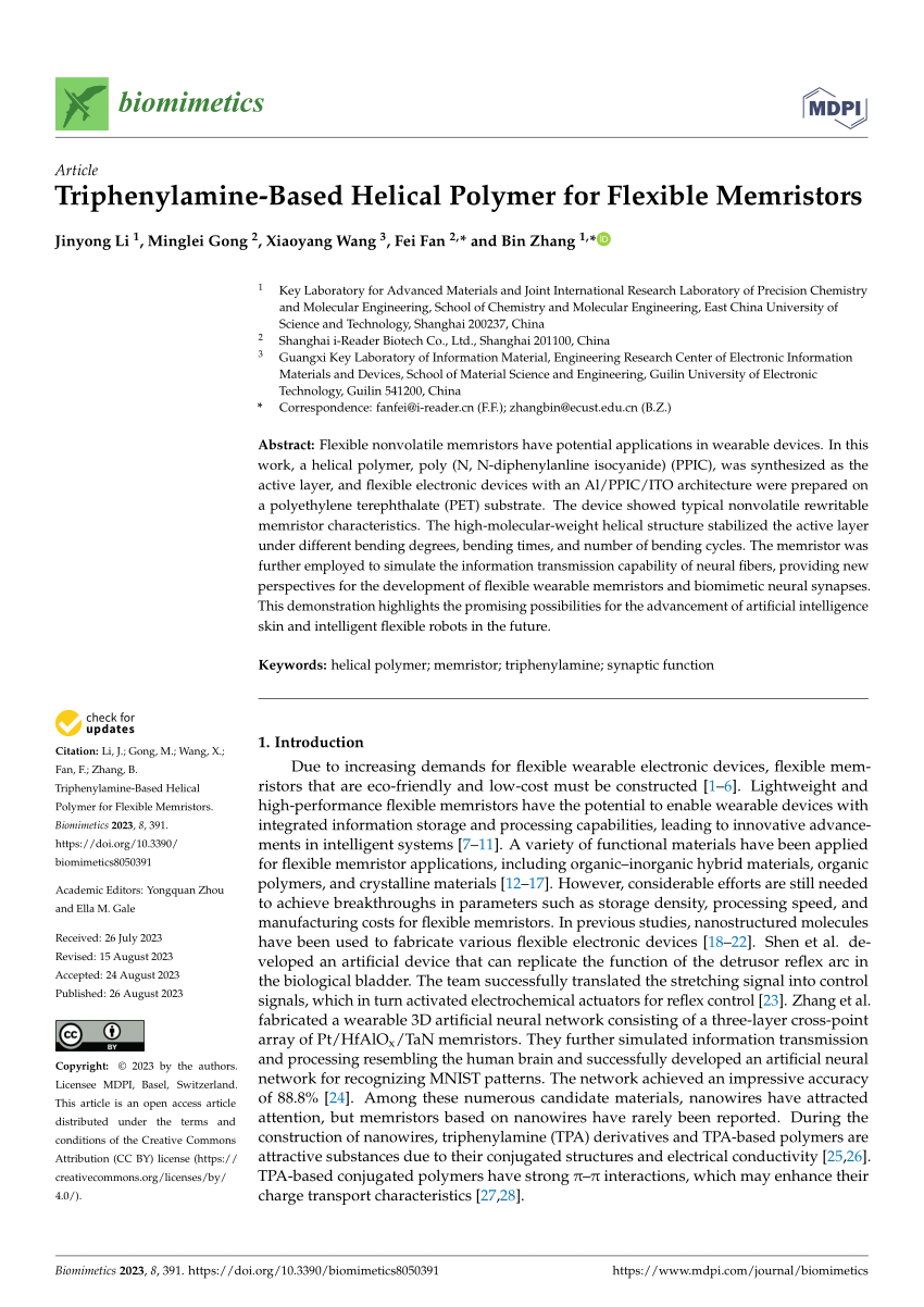 PDF) Triphenylamine-Based Helical Polymer for Flexible Memristors
