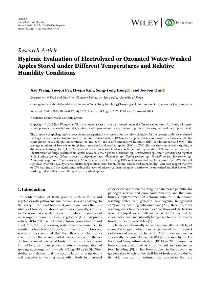 Pdf Hygienic Evaluation Of Electrolyzed Or Ozonated Water Washed