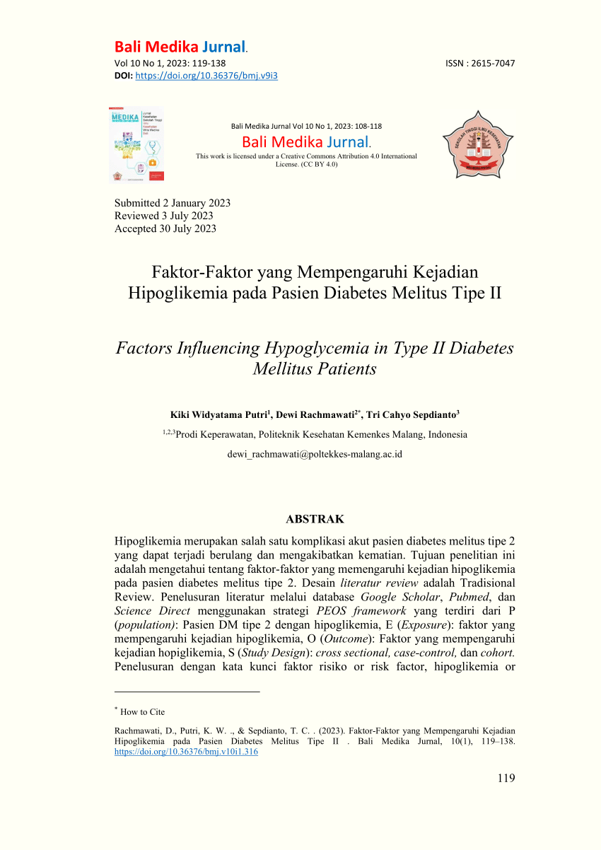 Pdf Faktor Faktor Yang Memengaruhi Hipoglikemia Pada Pasien Diabetes