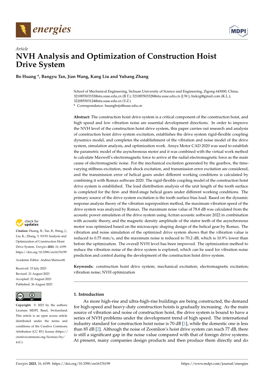 (PDF) NVH Analysis and Optimization of Construction Hoist Drive System