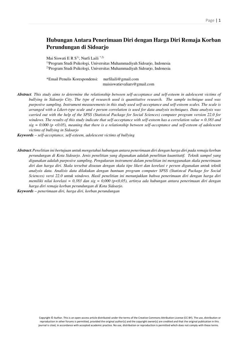 Pdf Relationship Between Self Acceptance And Self Esteem In Adolescent Victims Of Bullying In 9283