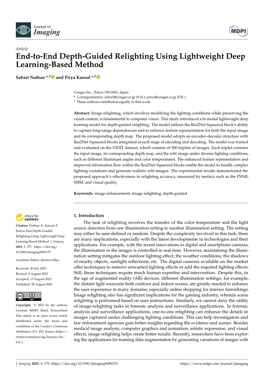 PDF) End-to-End Depth-Guided Relighting Using Lightweight Deep  Learning-Based Method