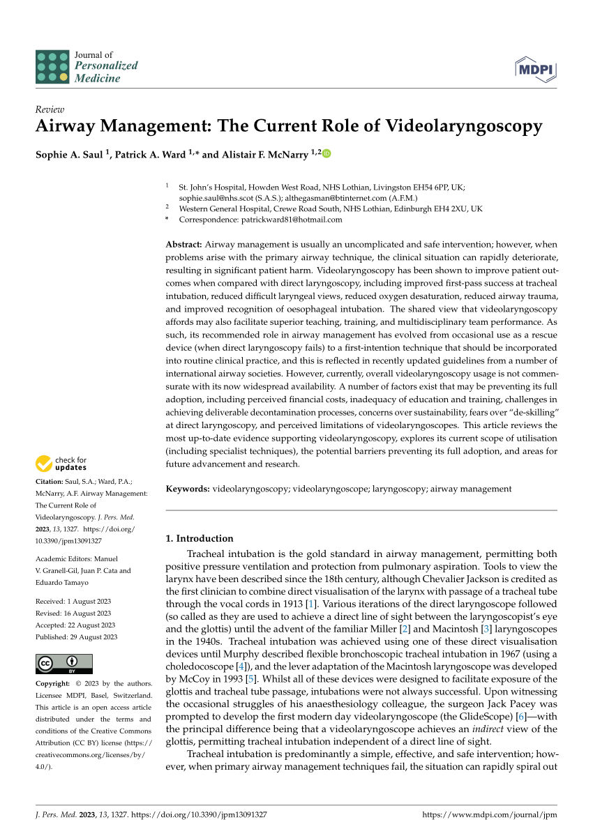 PDF) Airway Management: The Current Role of Videolaryngoscopy