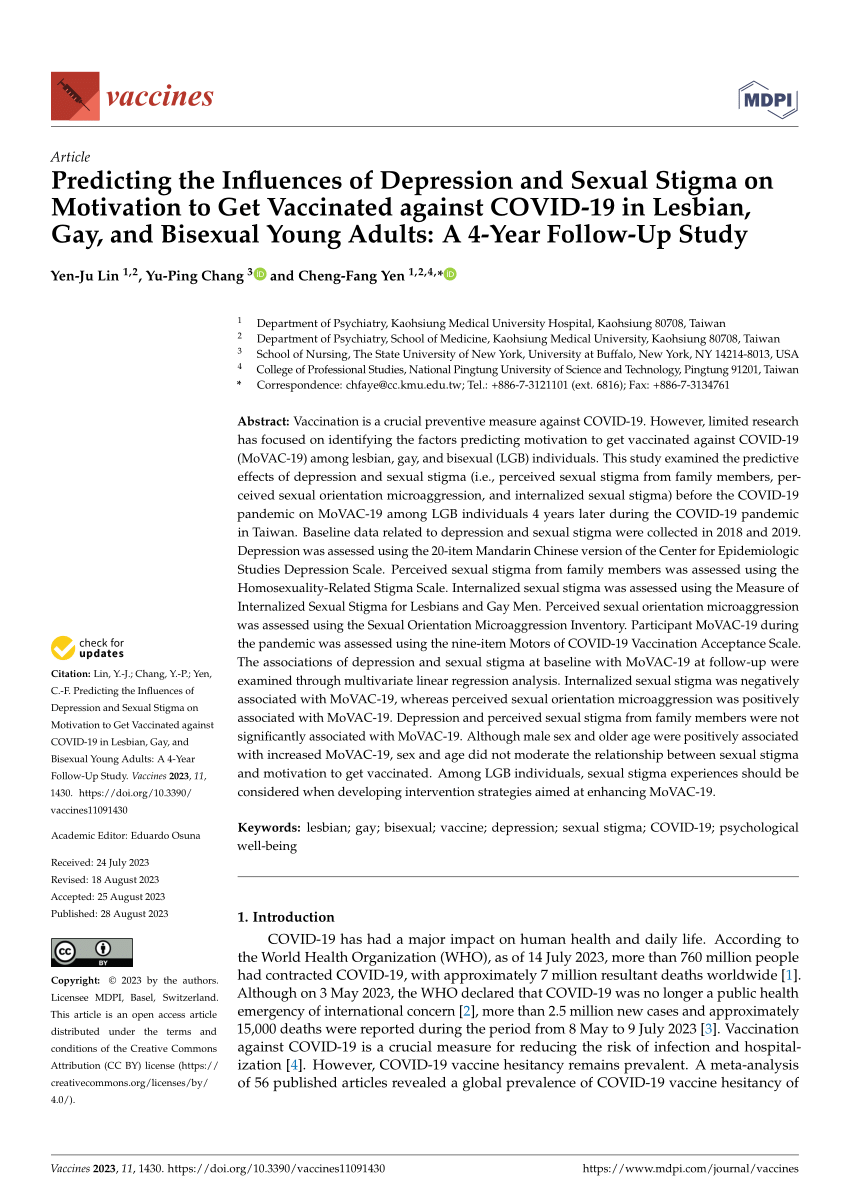 Pdf Predicting The Influences Of Depression And Sexual Stigma On Motivation To Get Vaccinated 9142