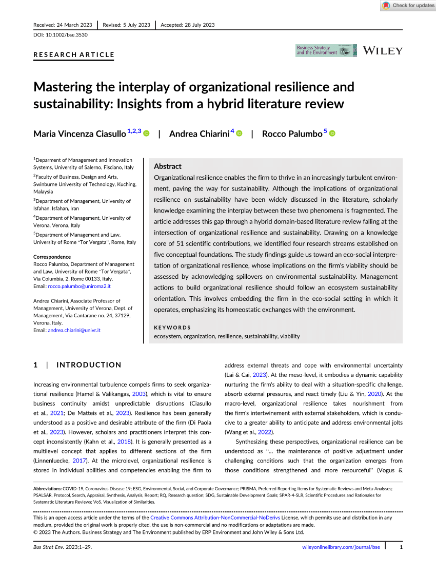 literature review on organizational resilience