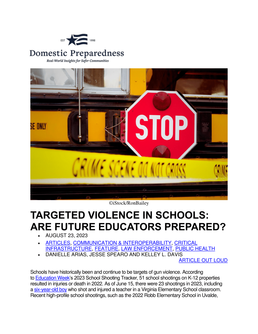 (PDF) TARGETED VIOLENCE IN SCHOOLS ARE FUTURE EDUCATORS PREPARED?