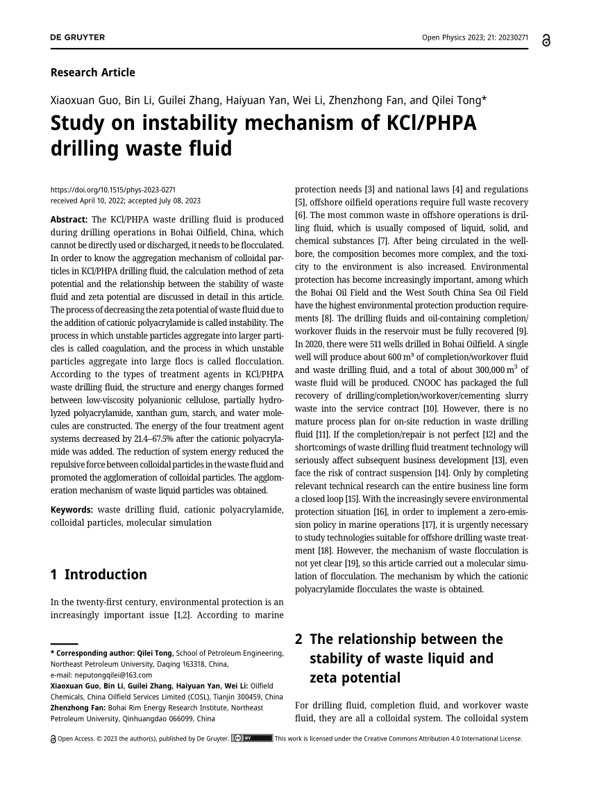 PDF) Study on instability mechanism of KCl/PHPA drilling waste fluid