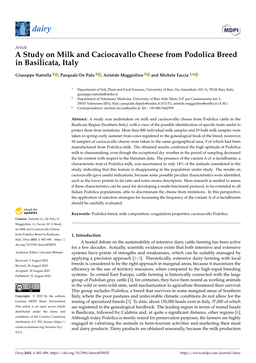 PDF) A Study on Milk and Caciocavallo Cheese from Podolica Breed in  Basilicata, Italy