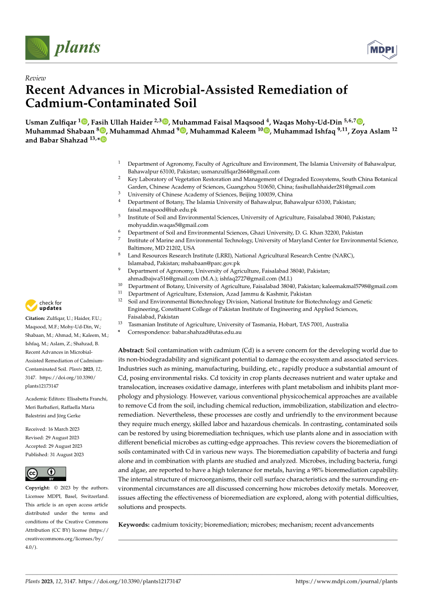 PDF) Recent Advances in Microbial-Assisted Remediation of Cadmium 