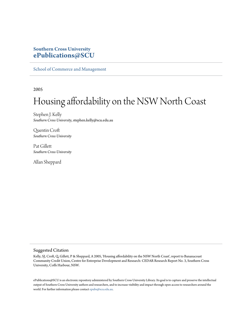 Pdf Housing Affordability On The Nsw North Coast