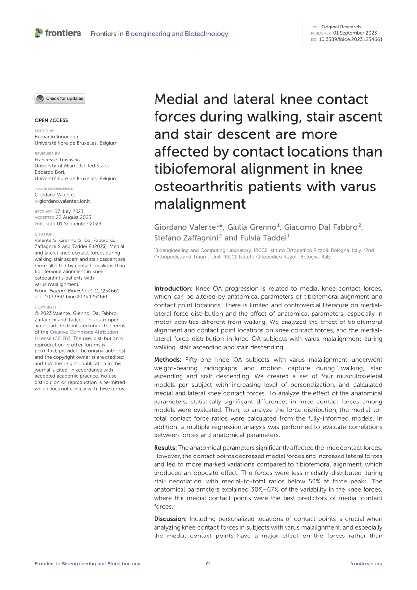 Pdf Medial And Lateral Knee Contact Forces During Walking Stair Ascent And Stair Descent Are 0520