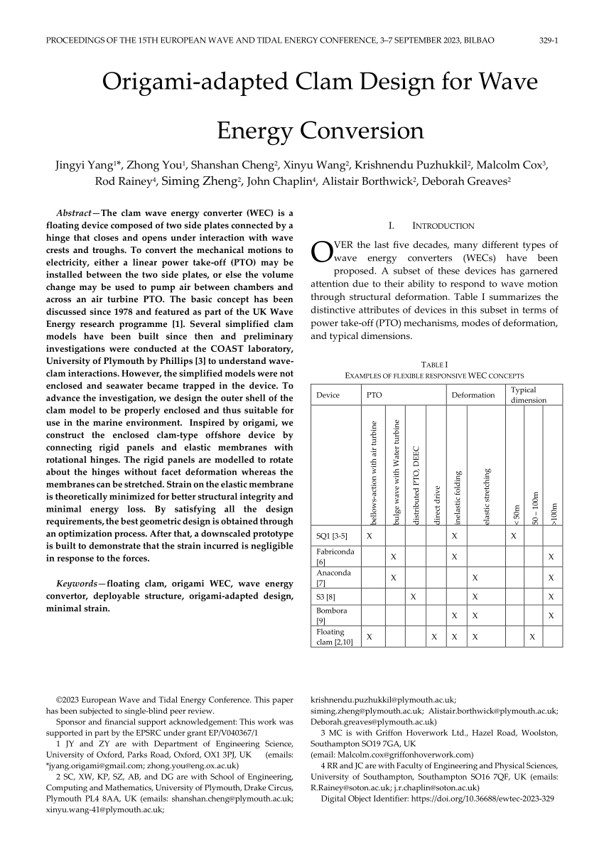 (PDF) Origami-adapted clam design for wave energy conversion