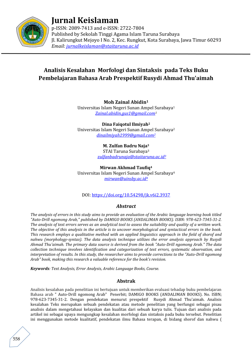 (PDF) Analisis Kesalahan Morfologi dan Sintaksis pada Teks Buku