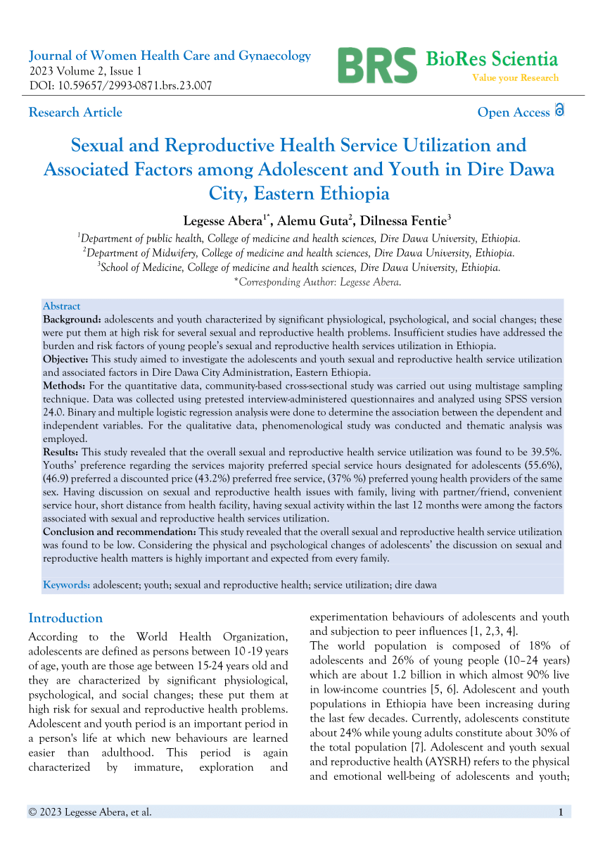 Pdf Sexual And Reproductive Health Service Utilization And Associated Factors Among Adolescent 