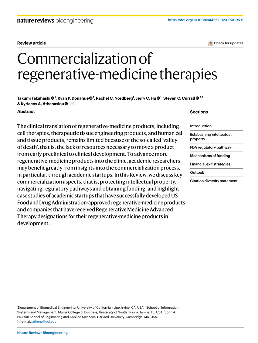 PDF) Commercialization of regenerative-medicine therapies