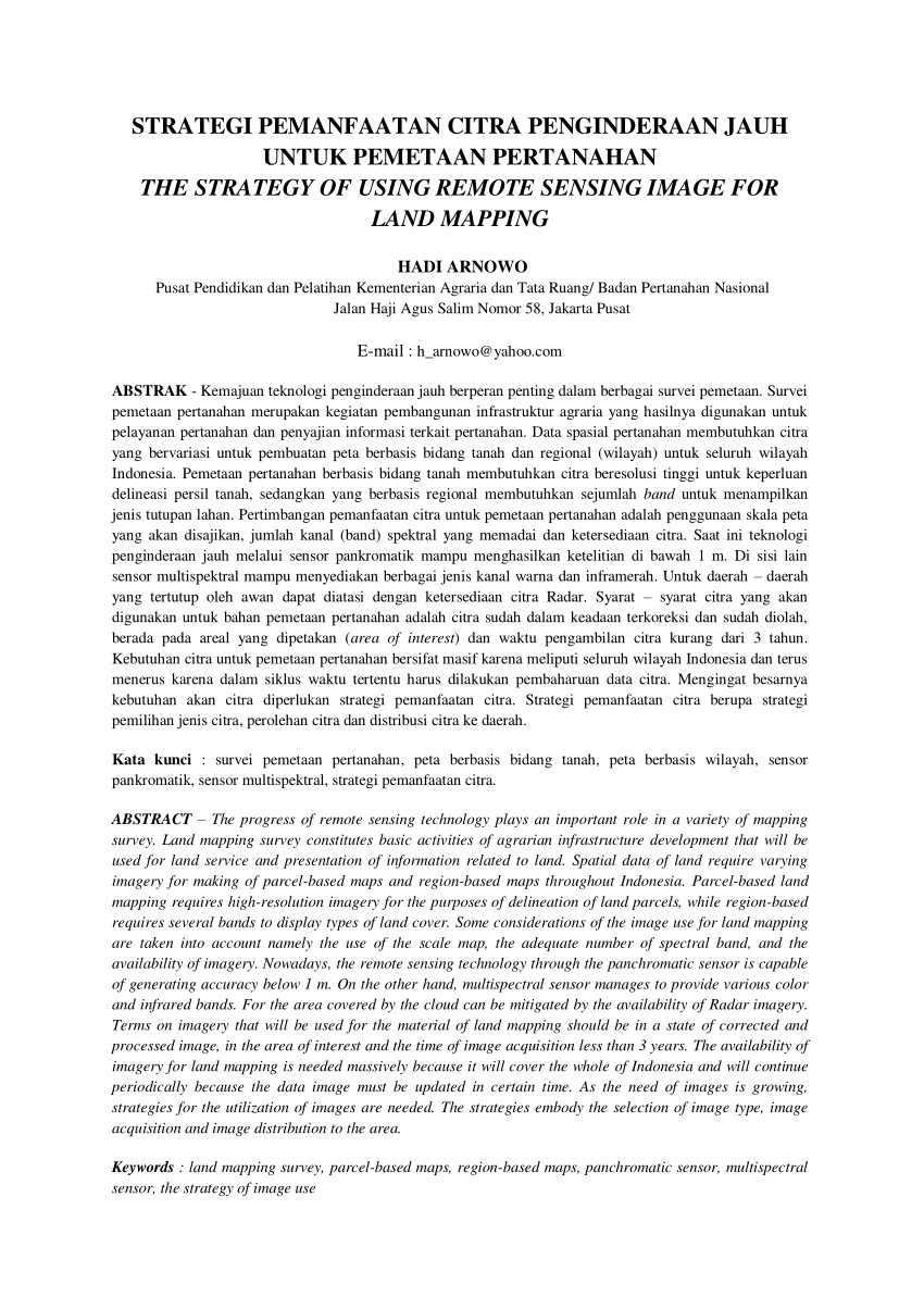 Pdf Strategi Pemanfaatan Citra Penginderaan Jauh Untuk Pemetaan Pertanahan 