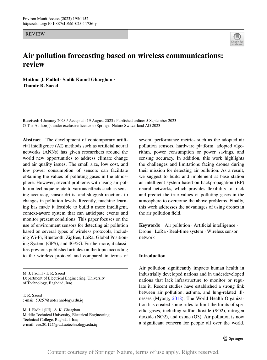 Air pollution forecasting based on wireless communications: review