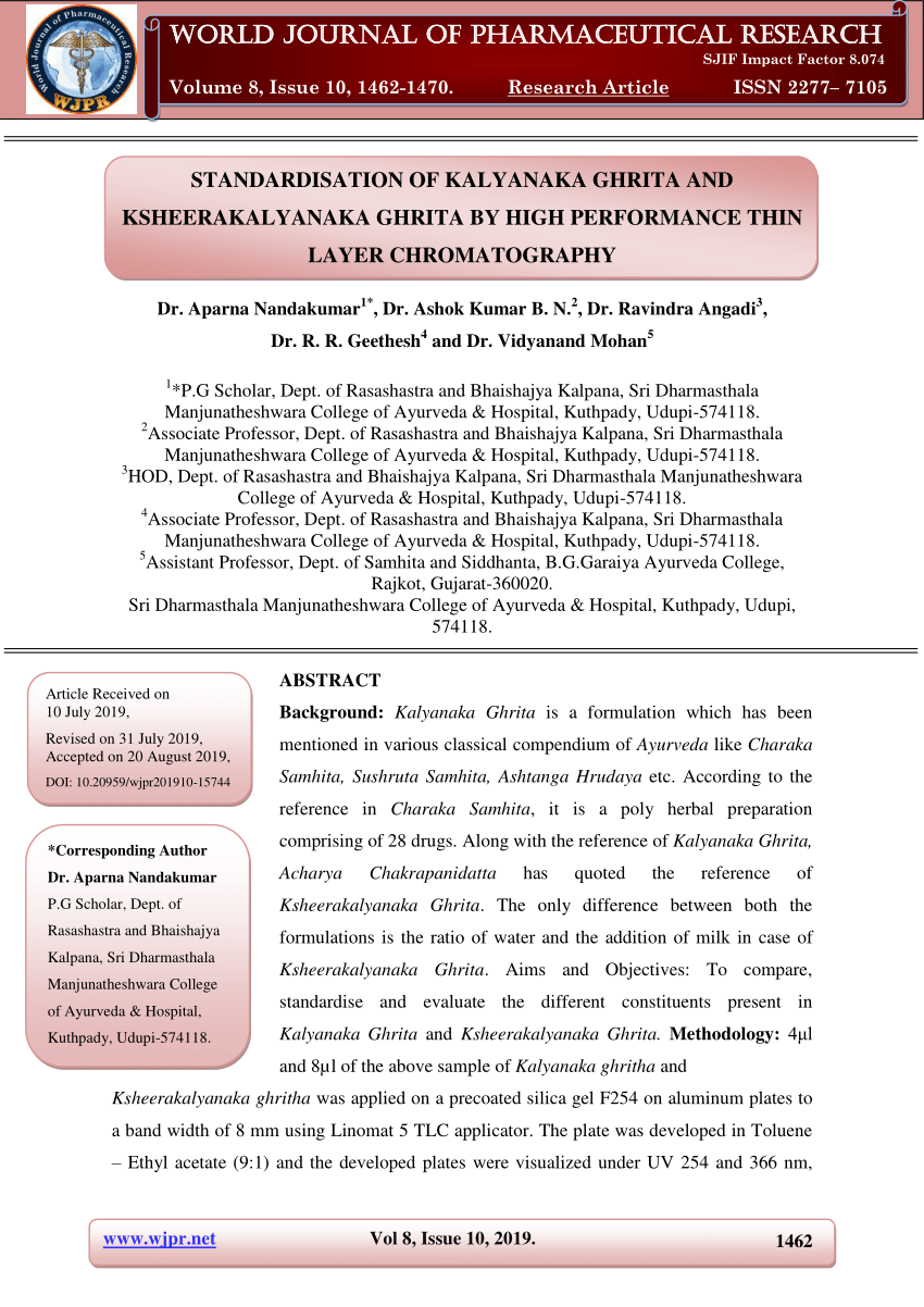 (PDF) STANDARDISATION OF KALYANAKA GHRITA AND KSHEERAKALYANAKA GHRITA ...