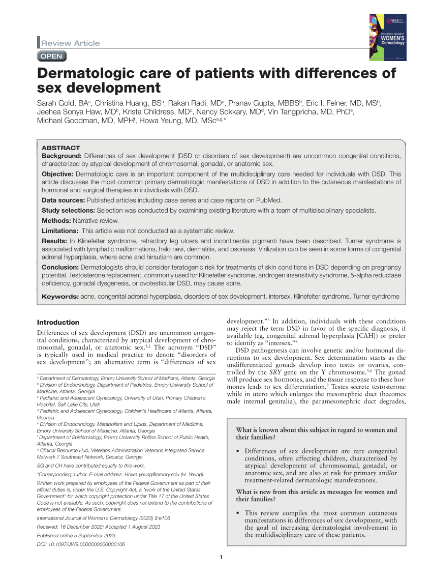 PDF) Dermatologic care of patients with differences of sex development