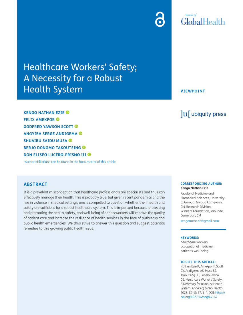 (PDF) Healthcare Workers' Safety; A Necessity for a Robust Health System