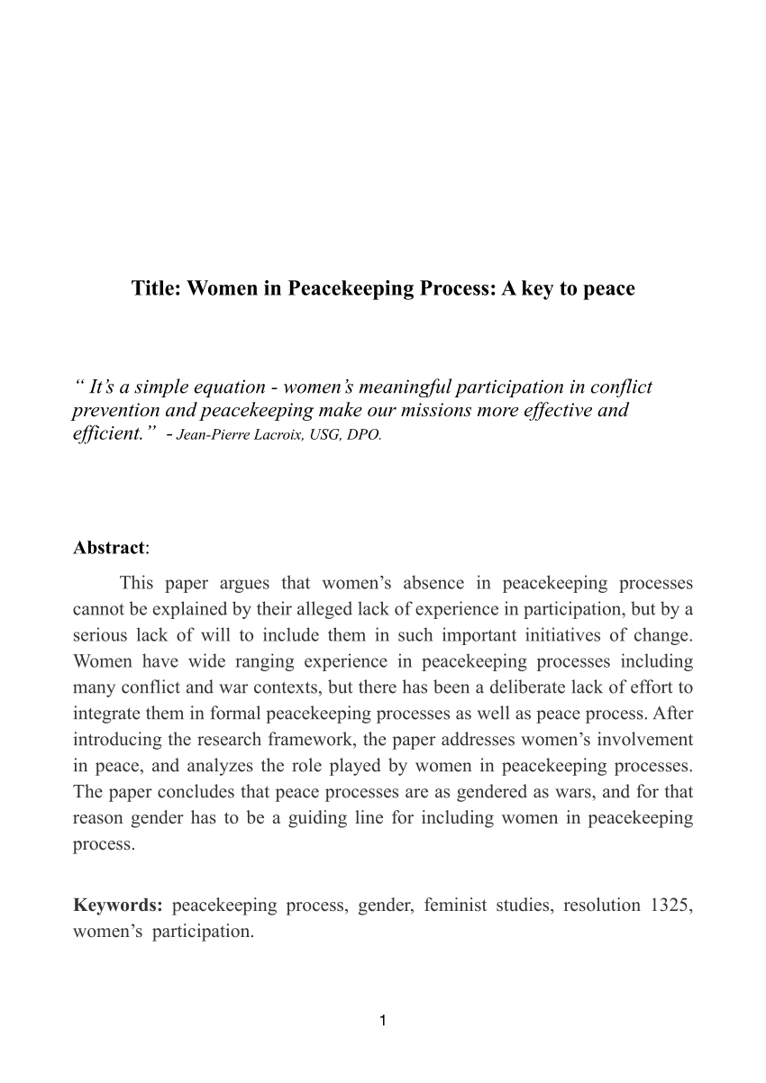 PDF) Women in Peacekeeping Process: A key to peace