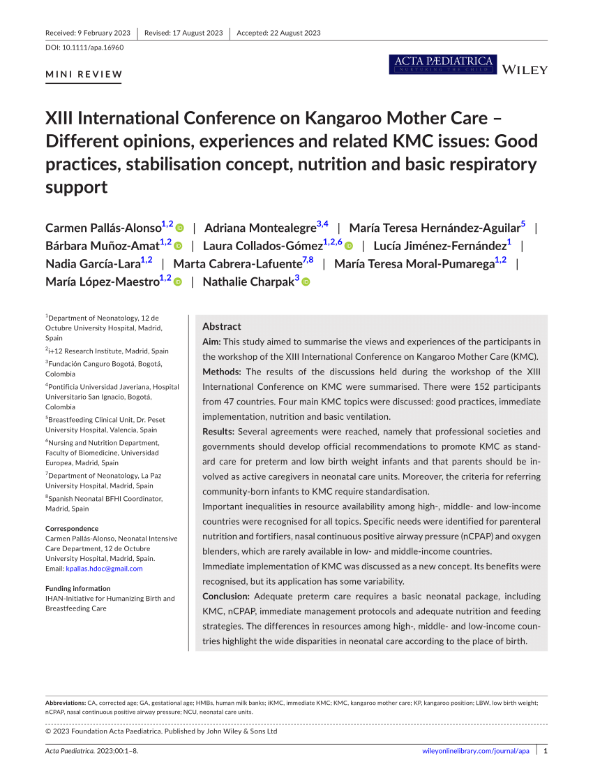 PDF) XIII International Conference on Kangaroo Mother Care - Different  opinions, experiences and related KMC issues: Good practices, stabilisation  concept, nutrition and basic respiratory support