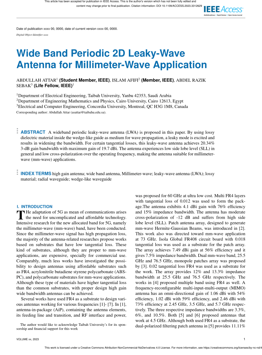 PDF) Wide Band Periodic 2D Leaky-Wave Antenna for Millimeter-Wave 