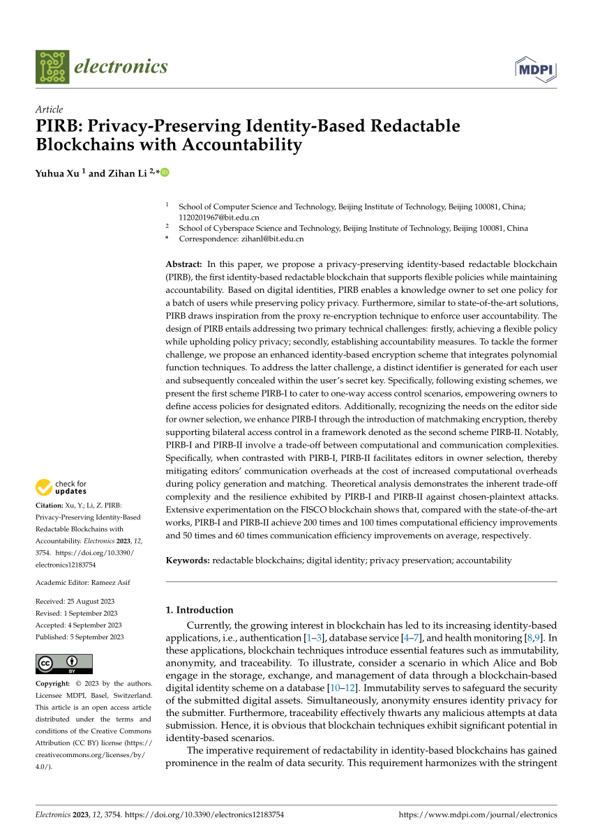 PDF) PIRB: Privacy-Preserving Identity-Based Redactable