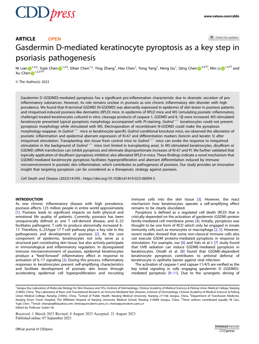 (PDF) Gasdermin D-mediated keratinocyte pyroptosis as a key step in ...