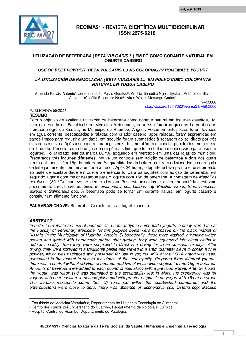 PDF) Aproveitamento De Coproduto Do Suco De Beterraba Na