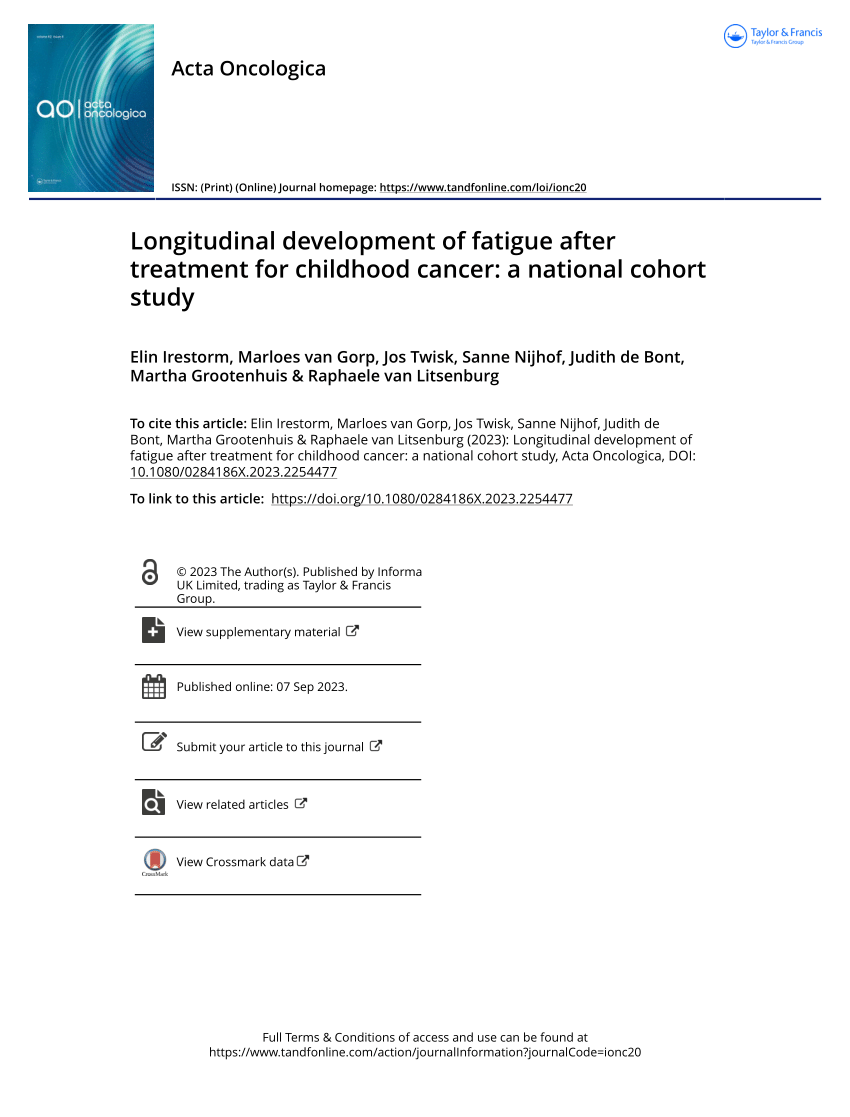 Methodology of the DCCSS later fatigue study: a model to investigate  chronic fatigue in long-term survivors of childhood cancer, BMC Medical  Research Methodology