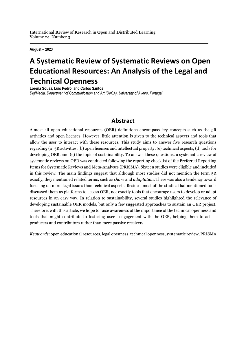 systematic review of educational resources