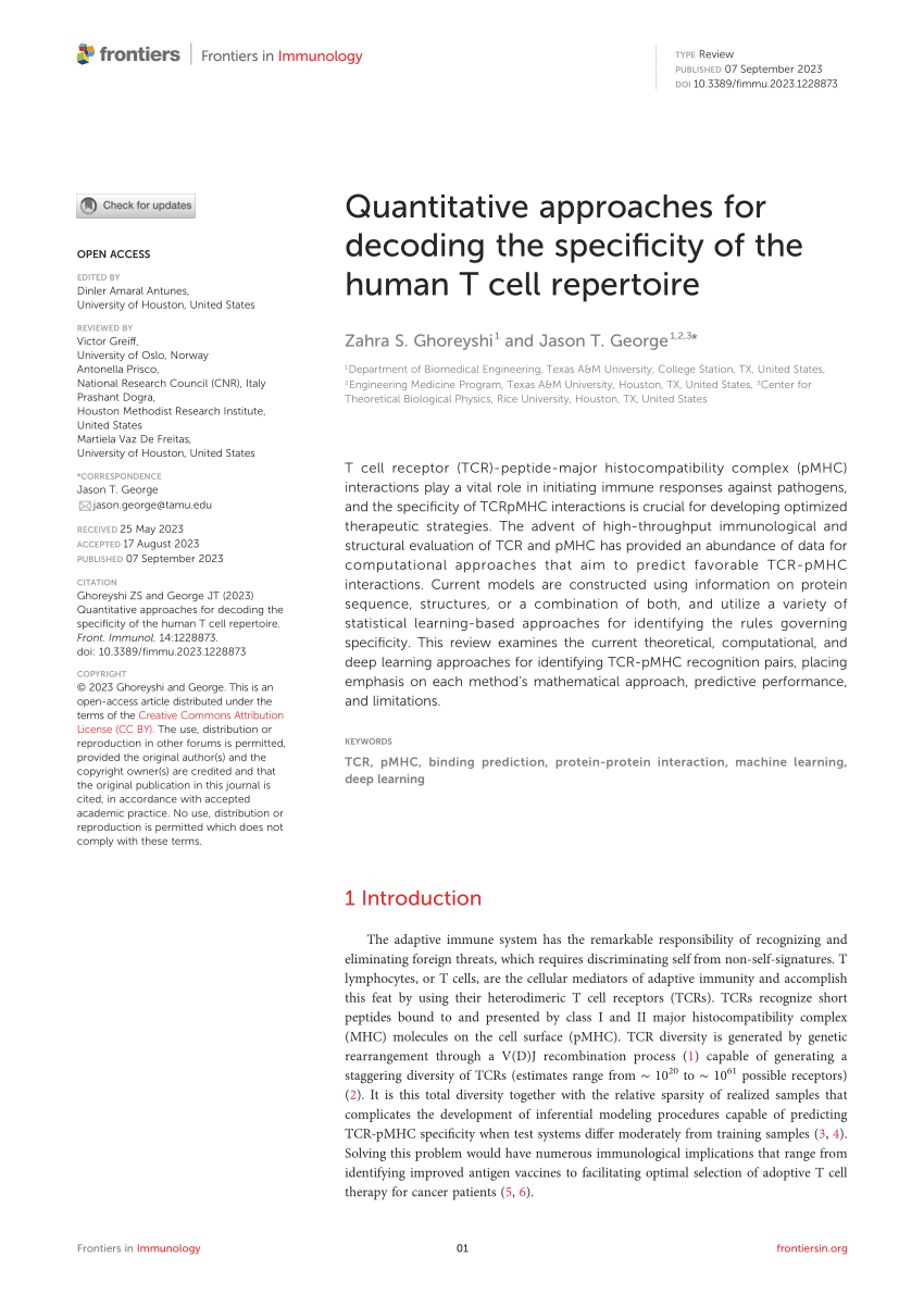 PDF) Quantitative approaches for decoding the specificity of the 