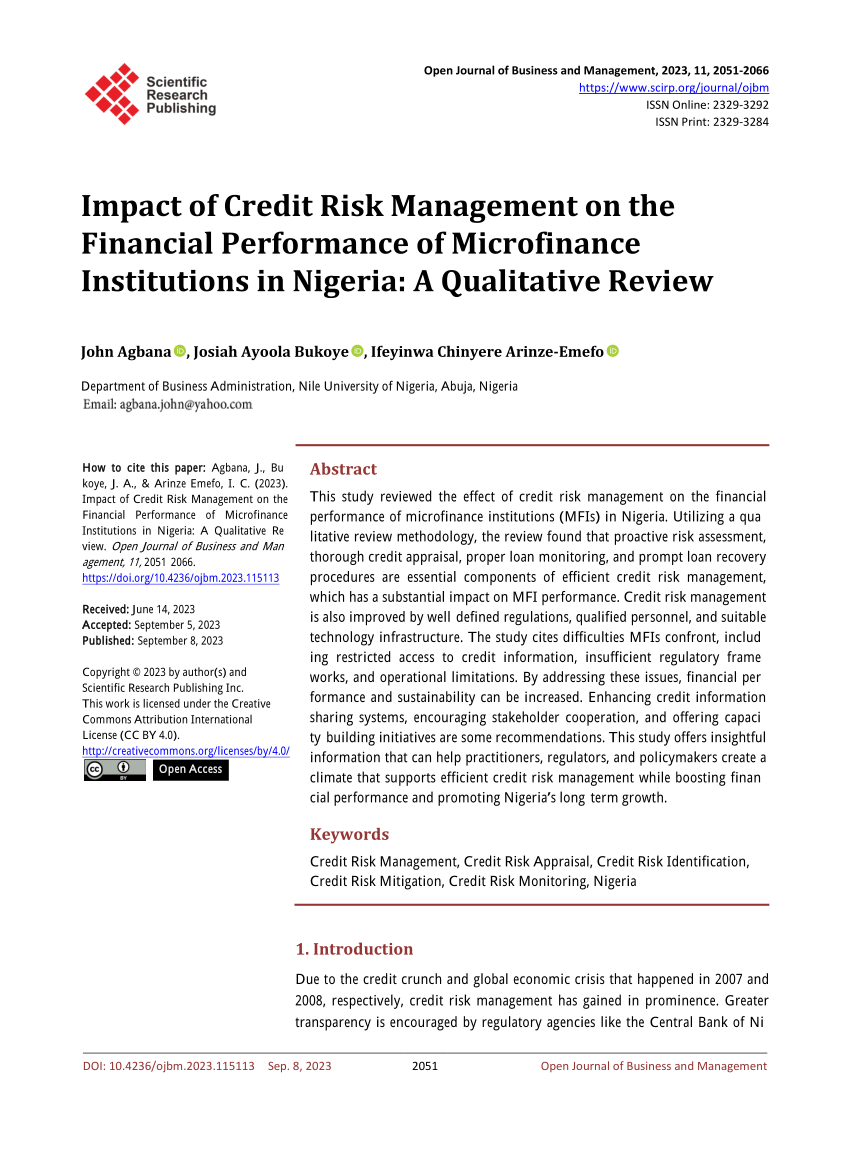 research paper on assessment of credit management in microfinance institution