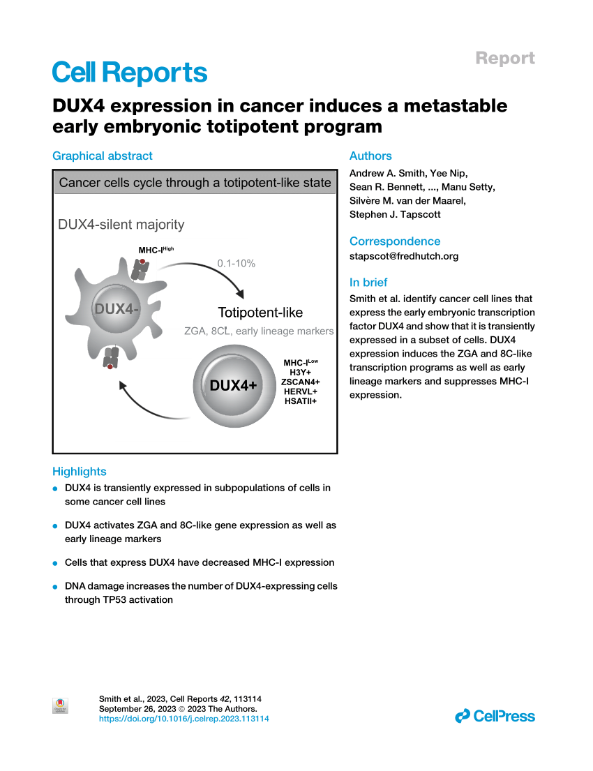 PDF) DUX4 expression in cancer induces a metastable early