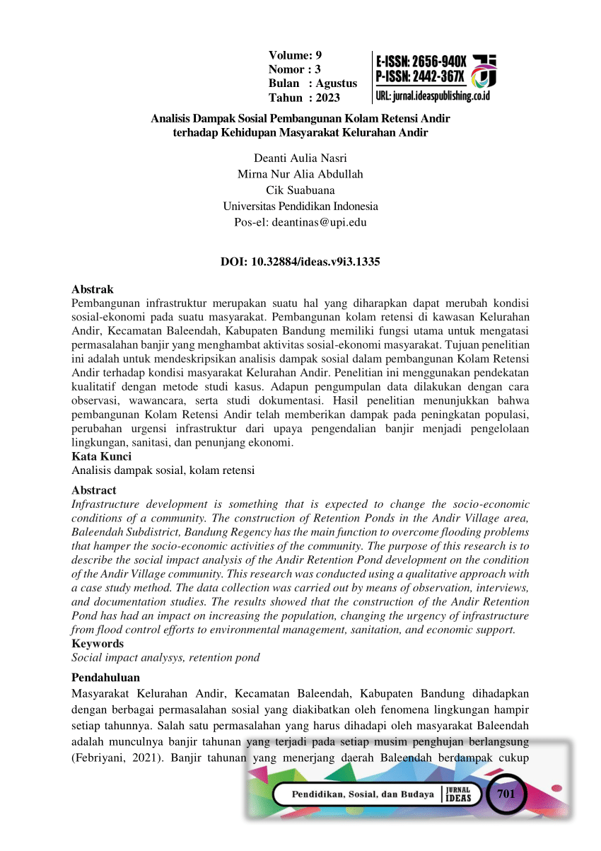 PDF Analisis Dampak Sosial Pembangunan Kolam Retensi Andir  
