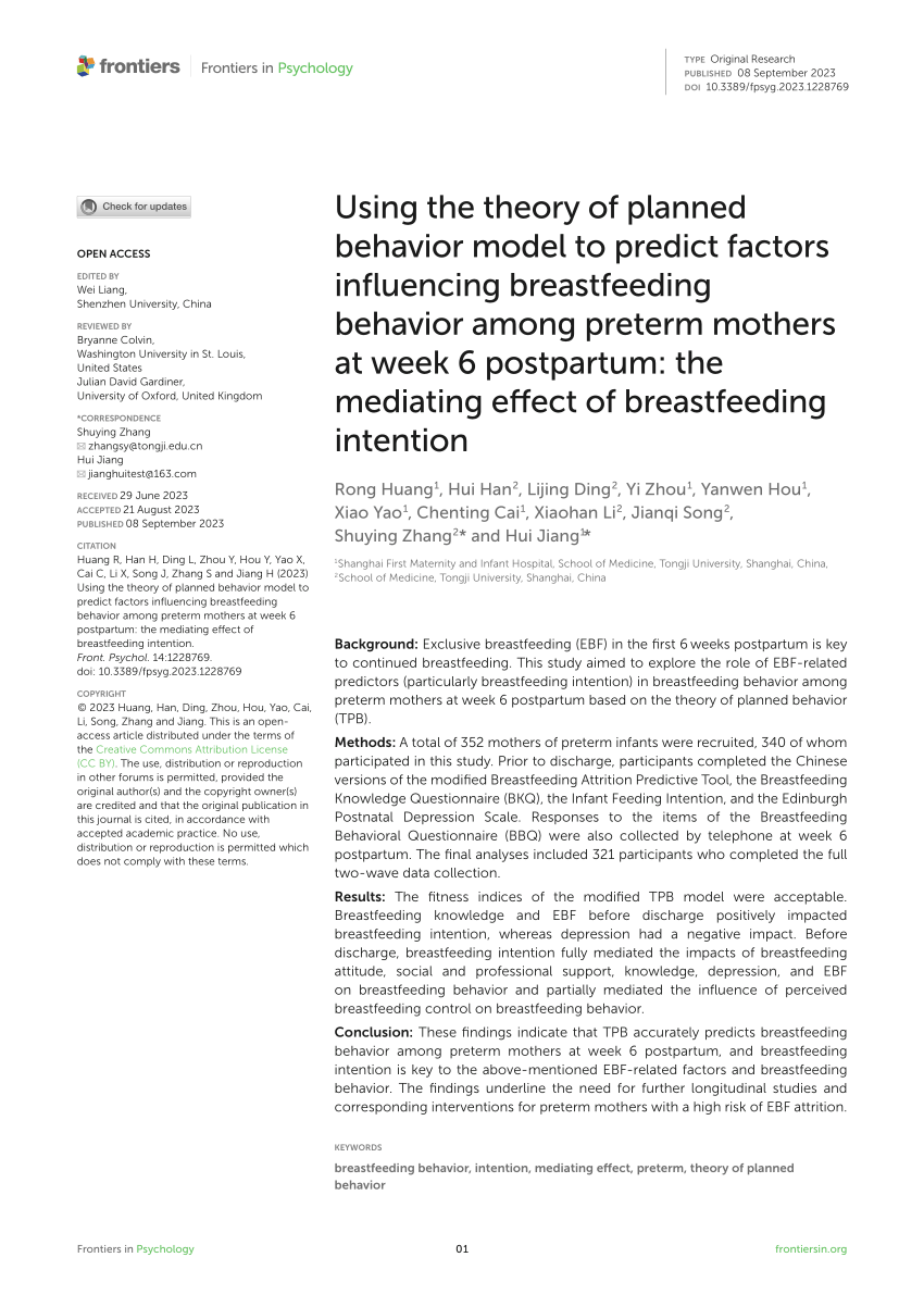 Pdf Using The Theory Of Planned Behavior Model To Predict Factors Influencing Breastfeeding 3767