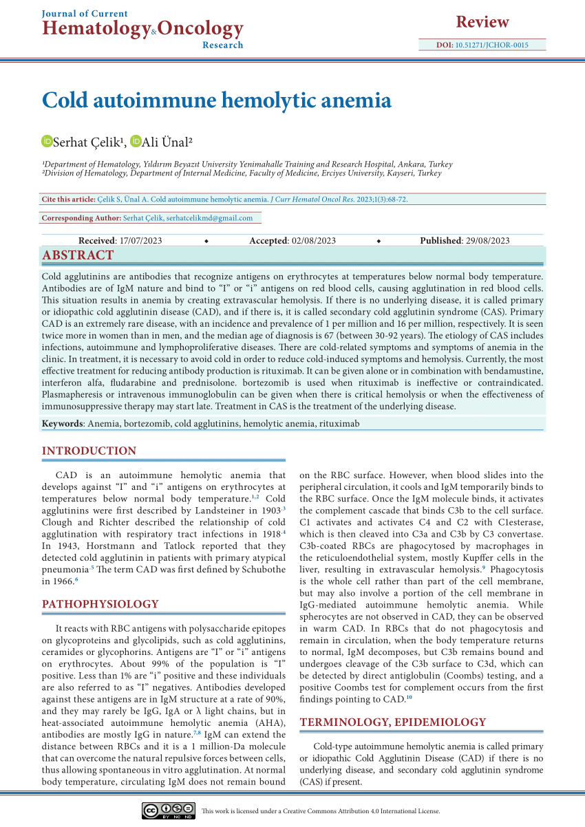 Pdf Cold Autoimmune Hemolytic Anemia