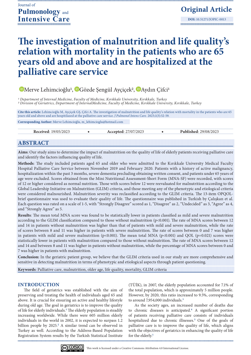 PDF The investigation of malnutrition and life quality s relation  