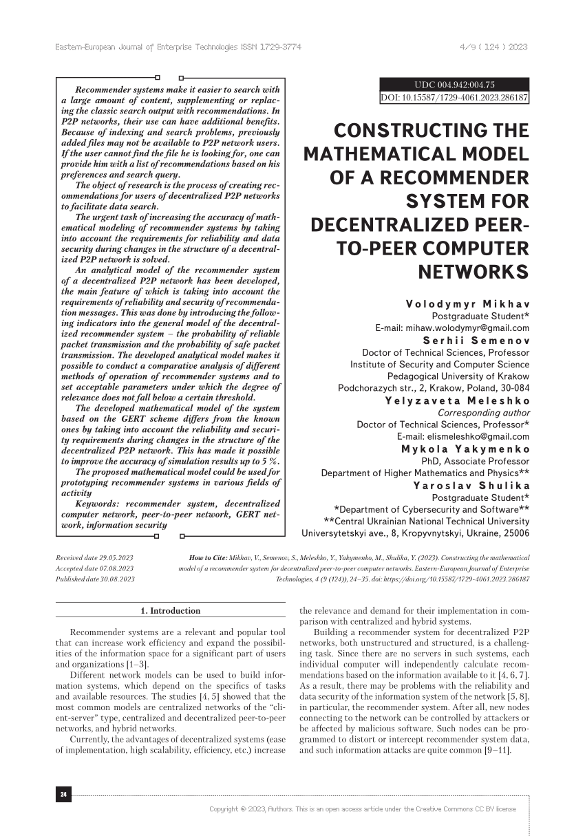 PDF) Constructing the mathematical model of a recommender system 