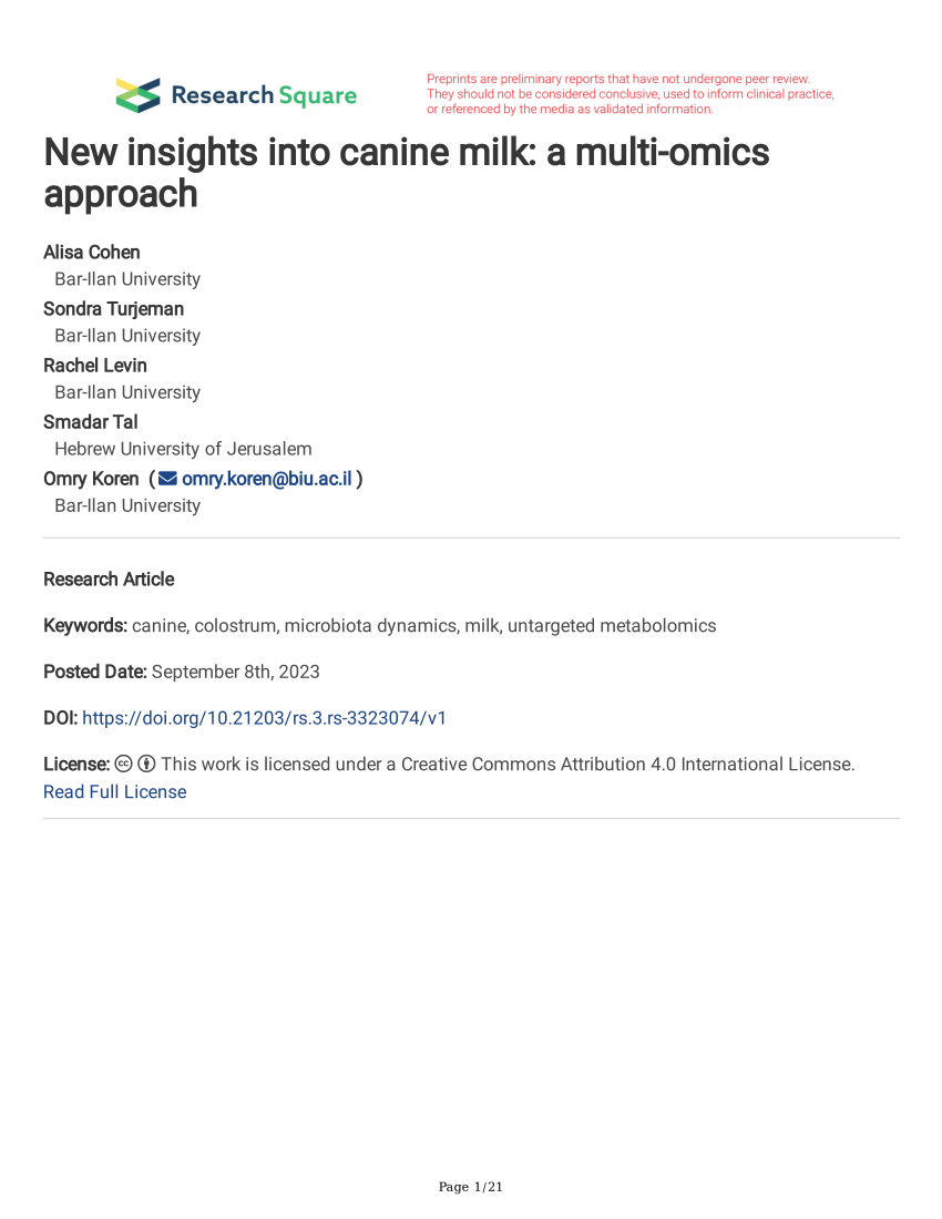 PDF) New insights into canine milk: a multi-omics approach