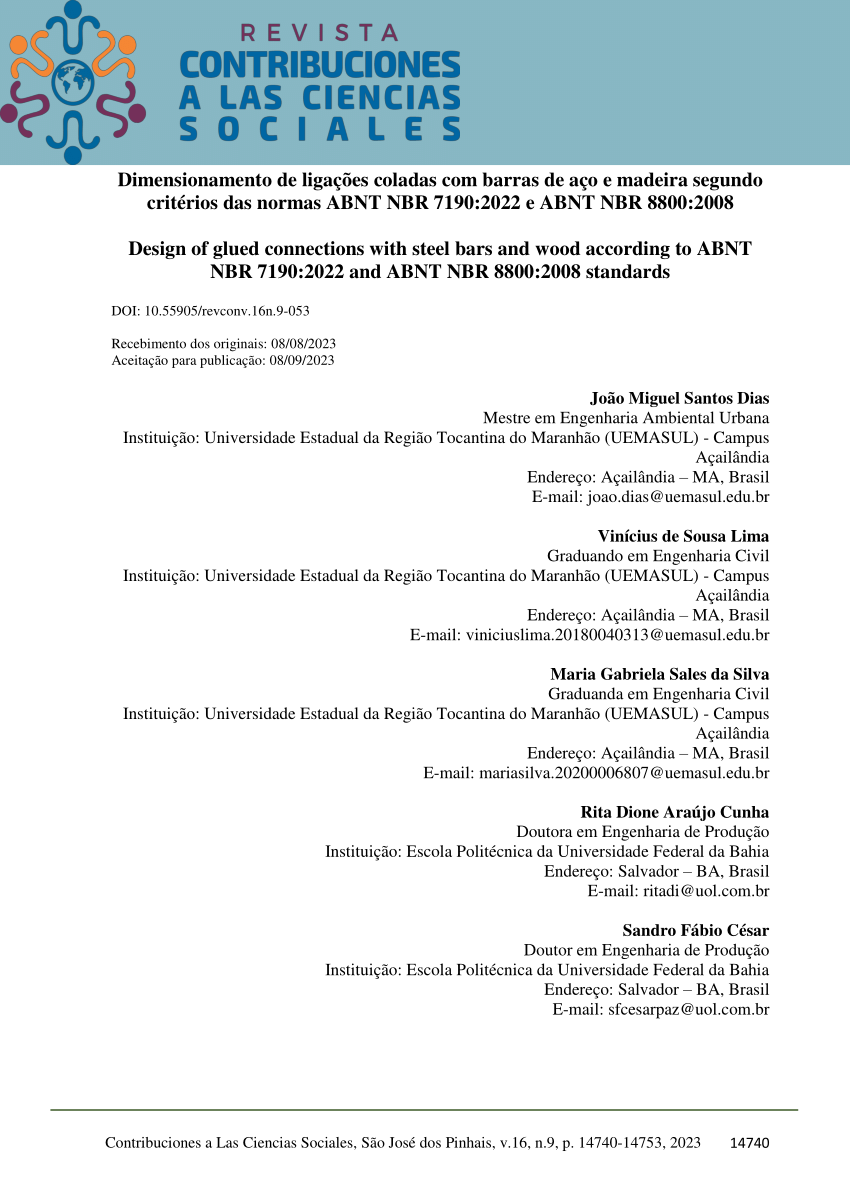 Pdf Dimensionamento De Ligações Coladas Com Barras De Aço E Madeira Segundo Critérios Das 9262