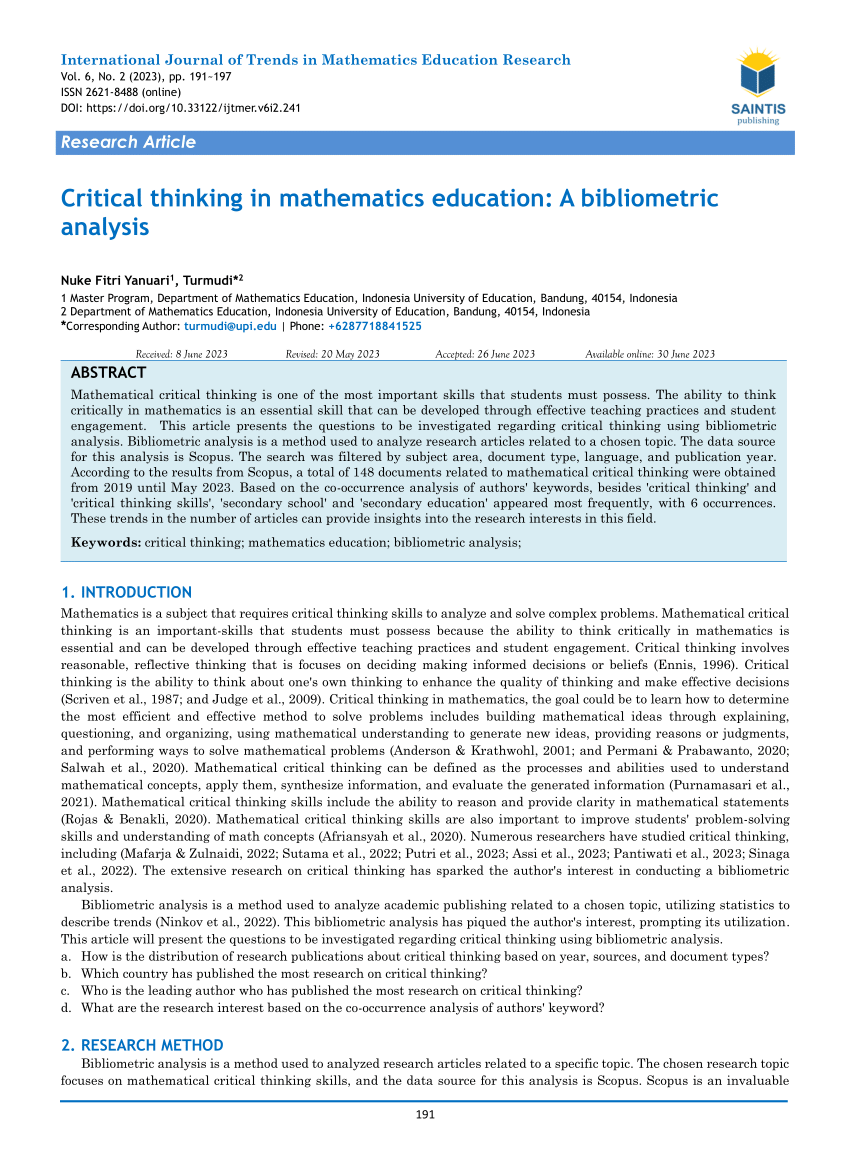 example of critical thinking in mathematics