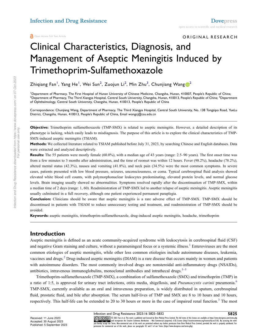 Pdf Clinical Characteristics Diagnosis And Management Of Aseptic