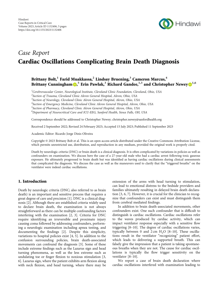 (PDF) Cardiac Oscillations Complicating Brain Death Diagnosis