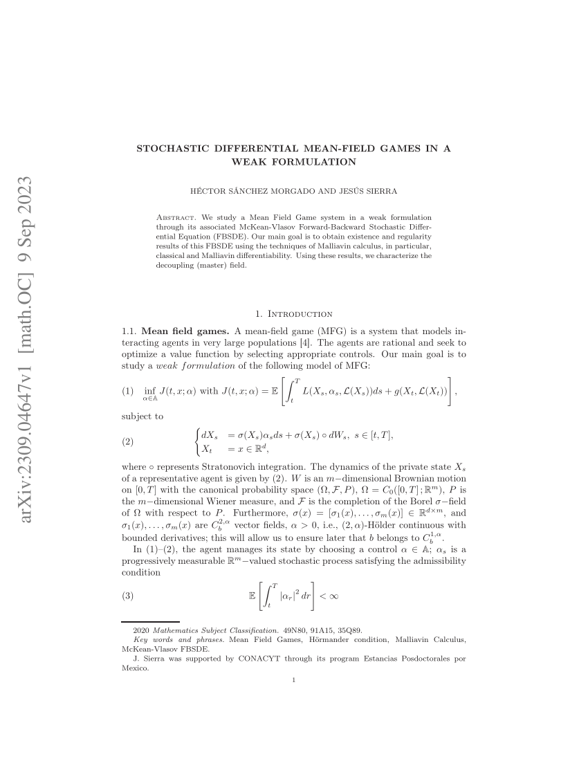 PDF) Stochastic Differential Mean-Field Games in a Weak Formulation