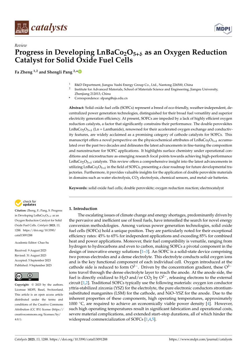 PDF) Progress in Developing LnBaCo2O5+δ as an Oxygen Reduction 